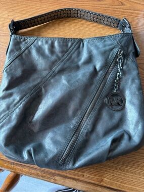 Michael Kors Black Leather Shoulder Bag with MK Charm